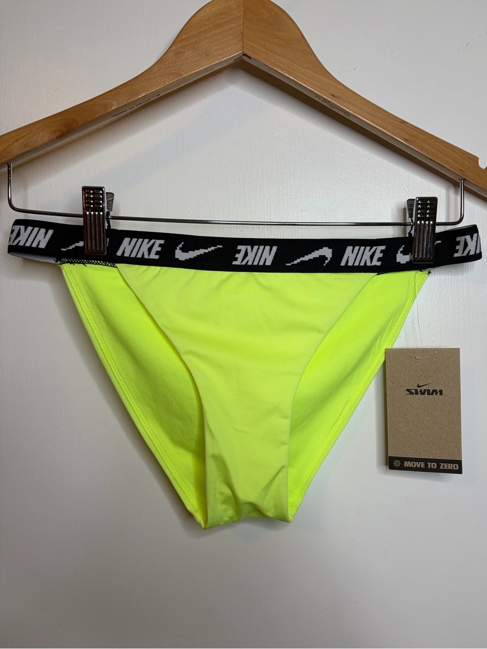 Nike Neon Yellow Swim Briefs with Black Logo Waistband Women’s Small